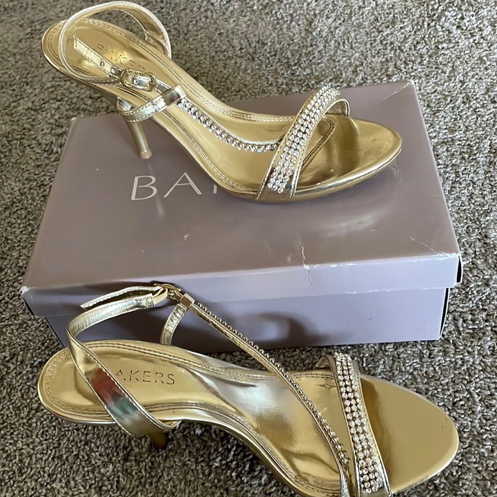 Bakers “Nita” Gold Heels w/ Rhinestones